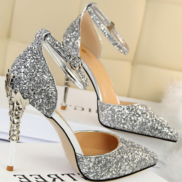 Glitter Point Toe Ankle Strap Sandals Newgew