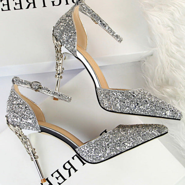 Glitter Point Toe Ankle Strap Sandals Newgew