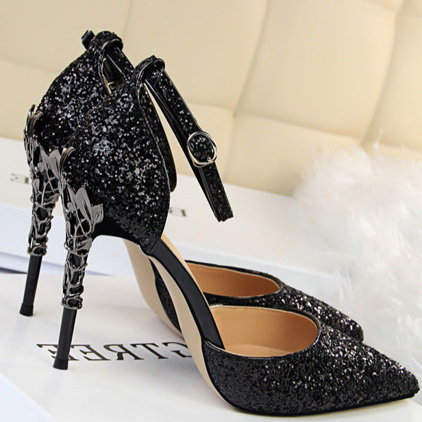 Glitter Point Toe Ankle Strap Sandals Newgew
