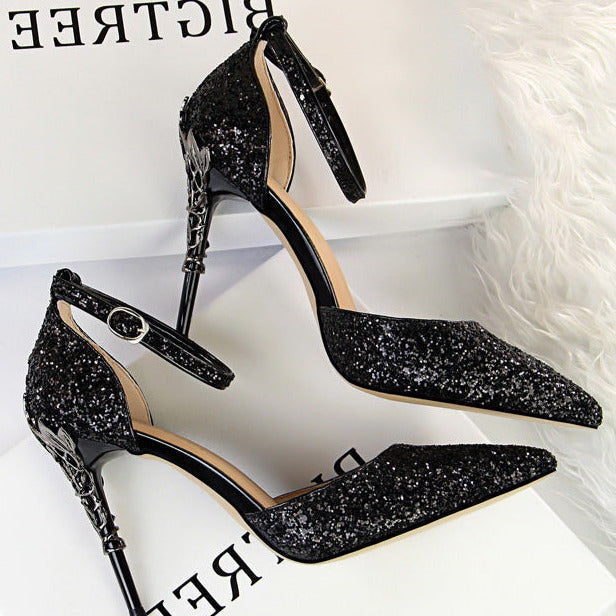 Glitter Point Toe Ankle Strap Sandals Newgew