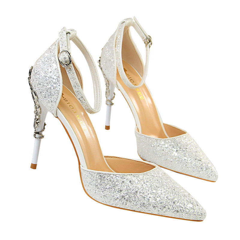 Glitter Point Toe Ankle Strap Sandals Newgew
