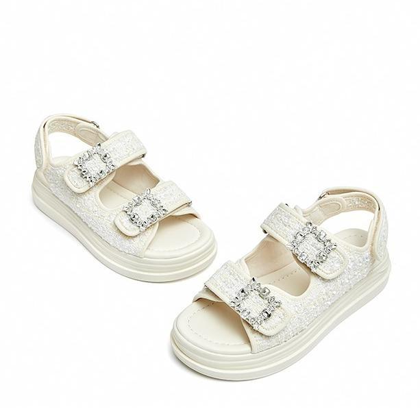 Rhinestone Buckle Decor Strappy Wedge Sandals Newgew