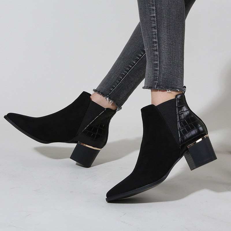 Pointed Toe Heel Chelsea Ankle Boots Chelsea Chunky Low-heel Boots Newgew