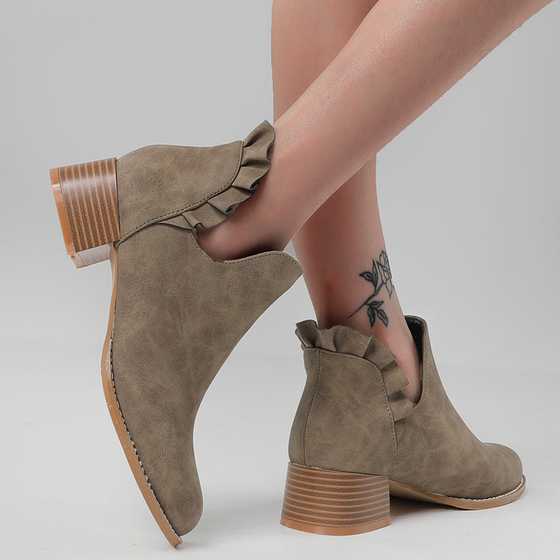 Scallop Trim Chunky Heeled Booties Newgew
