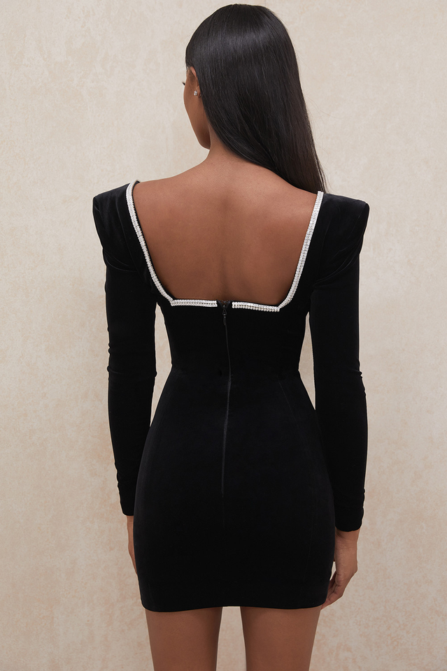 Velvet Crystal Plunge Mini Dress Newgew