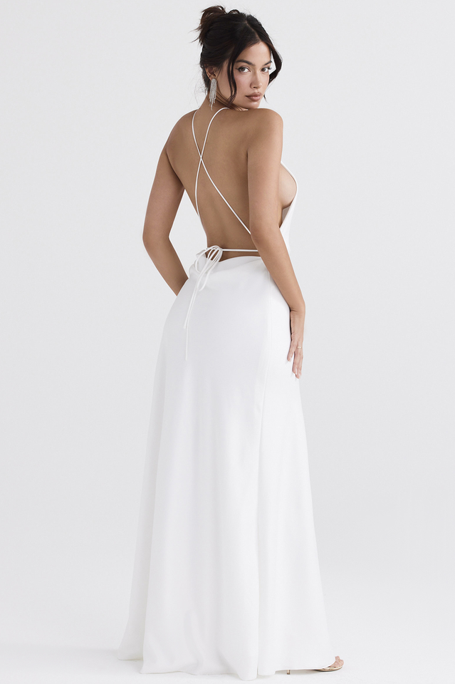 White Thigh Slit Maxi Dress Newgew