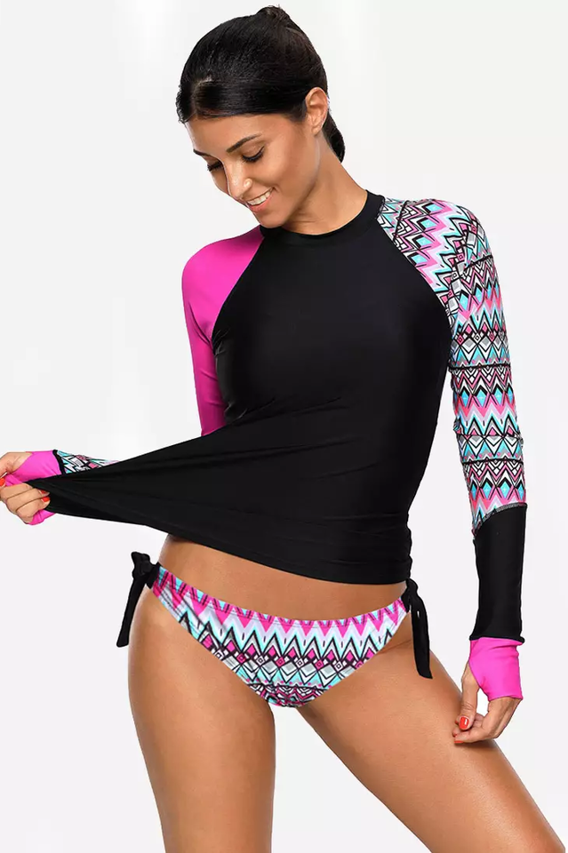 Vansa Printed Long Sleeve Swimsuit Set Newgew