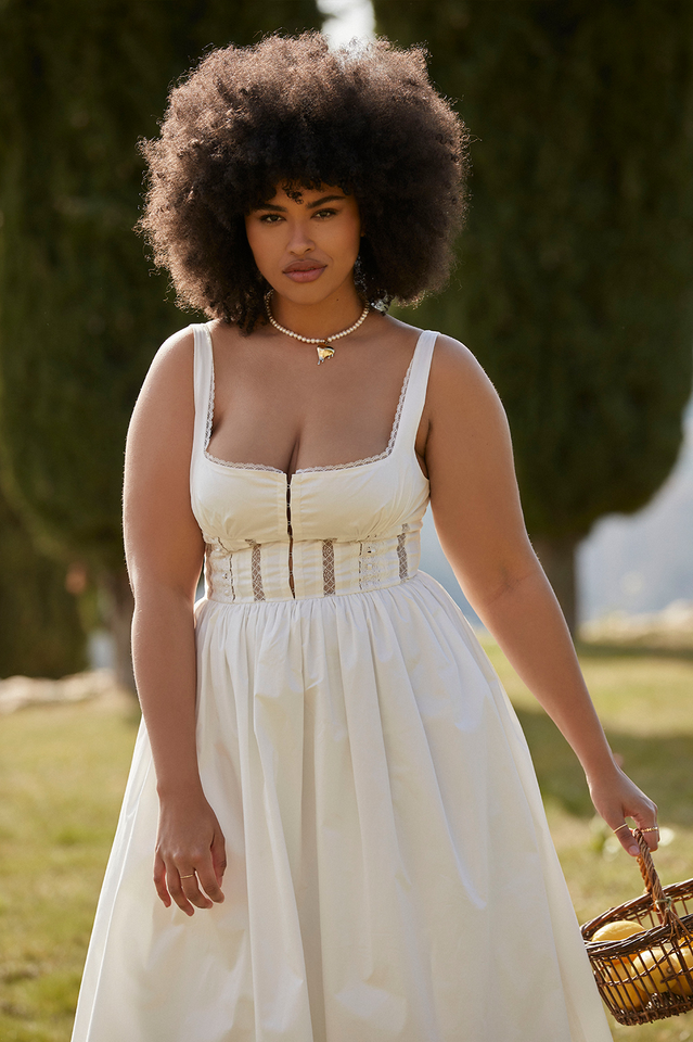 White Lace Trim Midi Dress Newgew