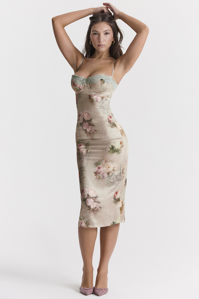 Venus Vintage Floral Midi Dress Newgew