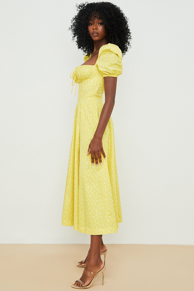 Tallulah Yellow Printed Midi Dress Newgew