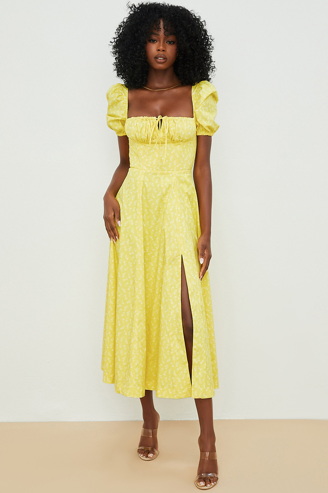 Tallulah Yellow Printed Midi Dress Newgew