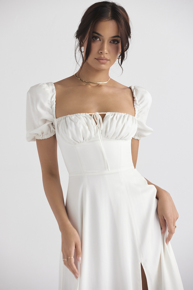 Tallulah White Puff Sleeve Midi Dress Newgew