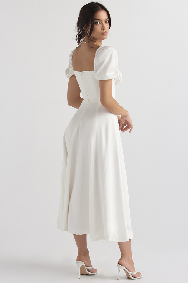 Tallulah White Puff Sleeve Midi Dress Newgew