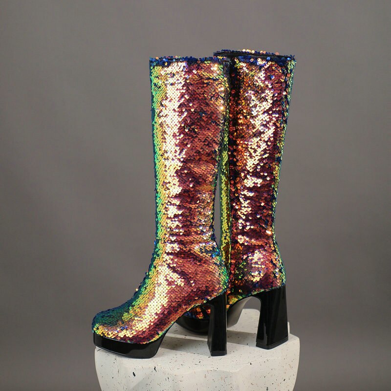 Ladies Sequin Knee-High Boots Newgew