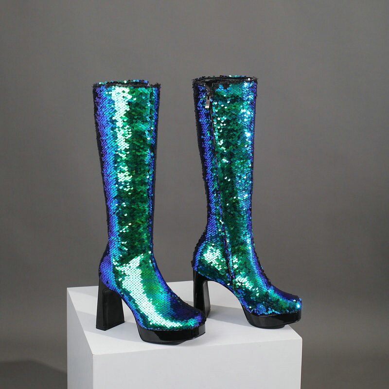 Ladies Sequin Knee-High Boots Newgew