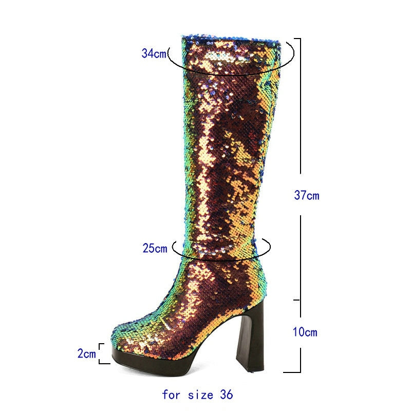 Ladies Sequin Knee-High Boots Newgew