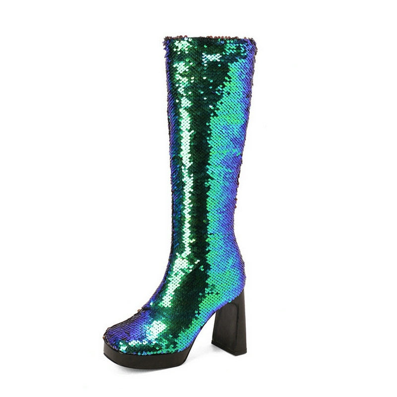 Ladies Sequin Knee-High Boots Newgew