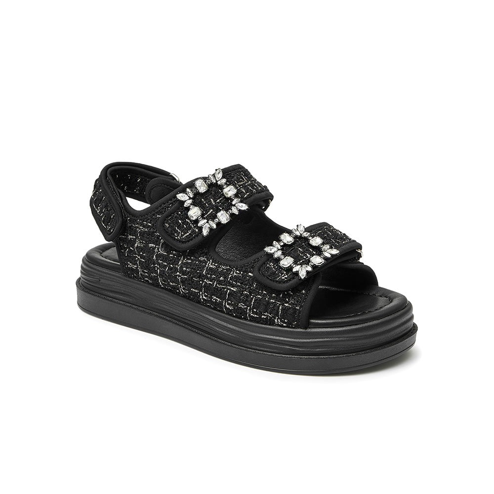 Rhinestone Buckle Decor Strappy Wedge Sandals Newgew