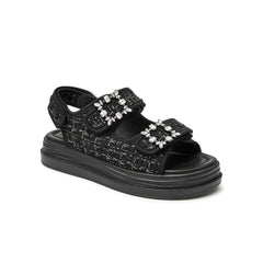 Rhinestone Buckle Decor Strappy Wedge Sandals Newgew
