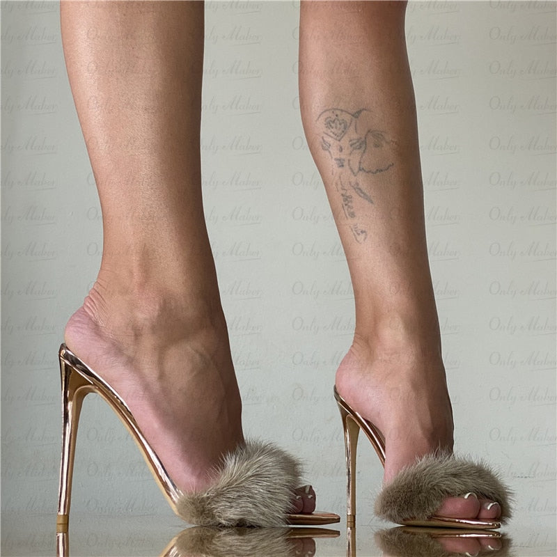 Fur Thin High Sandals Newgew