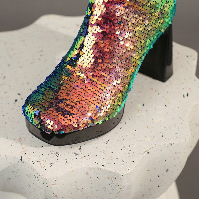 Ladies Sequin Knee-High Boots Newgew