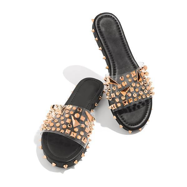 Multi-Sized Studs Clear Strap Slippers Pairmore