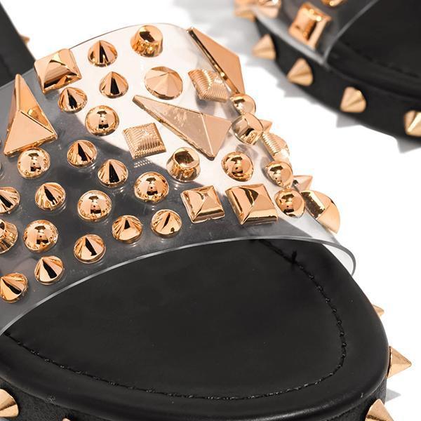 Multi-Sized Studs Clear Strap Slippers Pairmore