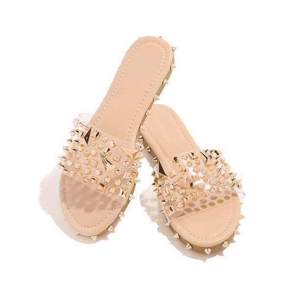 Multi-Sized Studs Clear Strap Slippers Pairmore