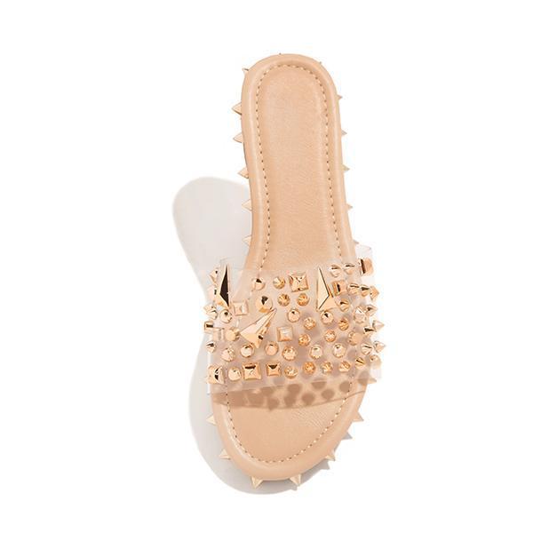 Multi-Sized Studs Clear Strap Slippers Pairmore