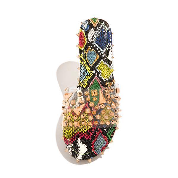 Multi-Sized Studs Clear Strap Slippers Pairmore