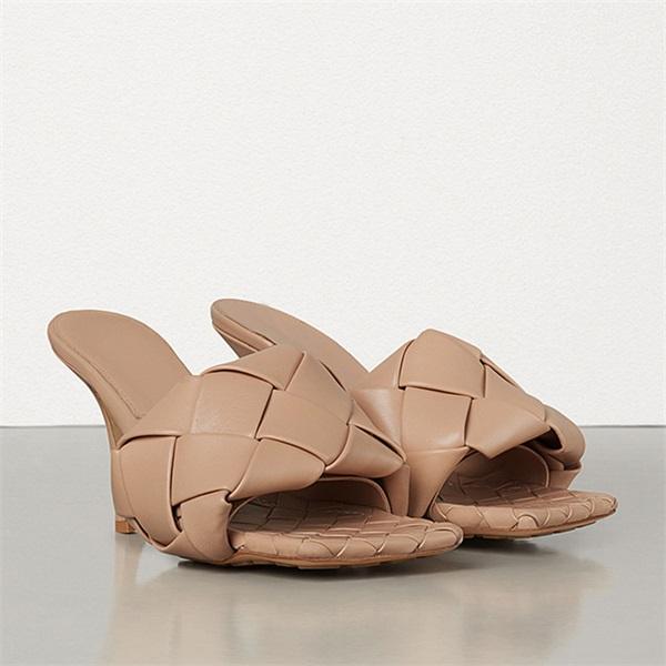 Square Open Toe Heeled Woven Leather Mule Slip On Quilted High Heels Pairmore