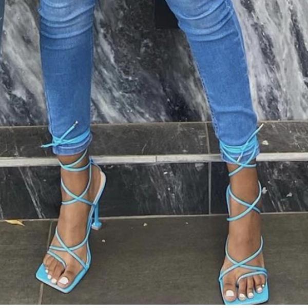 Around-The-Ankle Lace-Up Closure Open Squared Toe Heels Pairmore