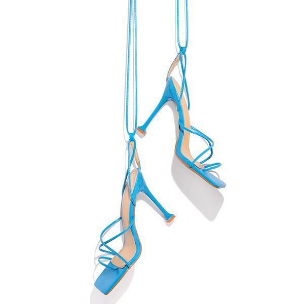 Around-The-Ankle Lace-Up Closure Open Squared Toe Heels Pairmore