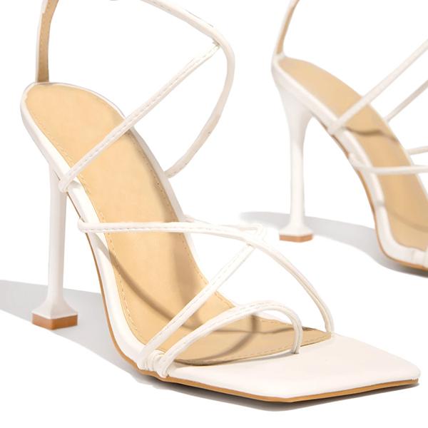 Around-The-Ankle Lace-Up Closure Open Squared Toe Heels Pairmore