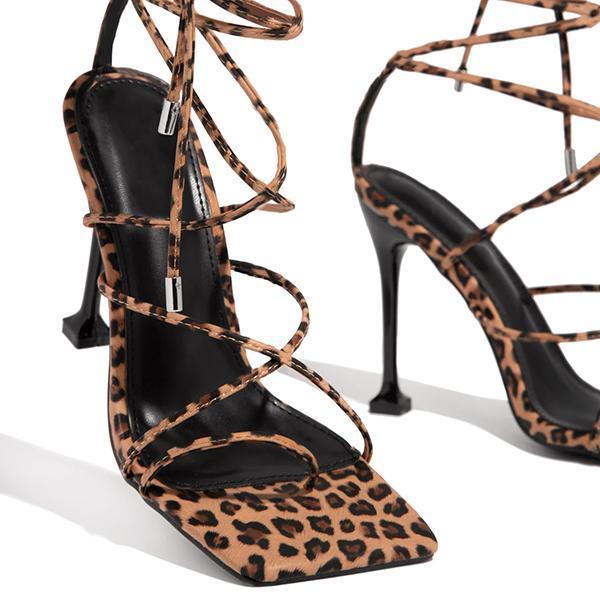 Around-The-Ankle Lace-Up Closure Open Squared Toe Heels Pairmore