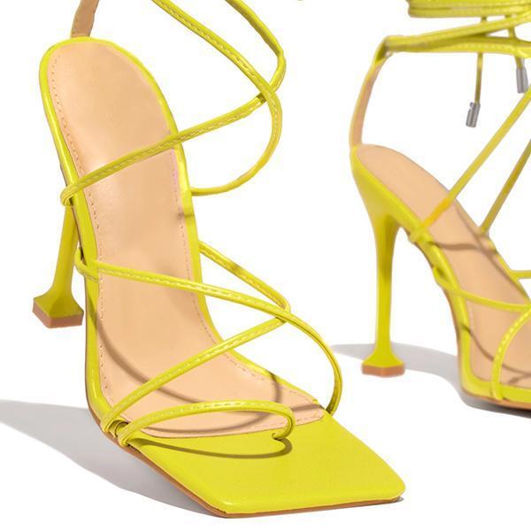 Around-The-Ankle Lace-Up Closure Open Squared Toe Heels Pairmore