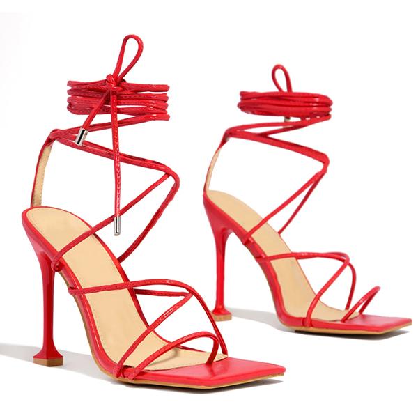 Around-The-Ankle Lace-Up Closure Open Squared Toe Heels Pairmore