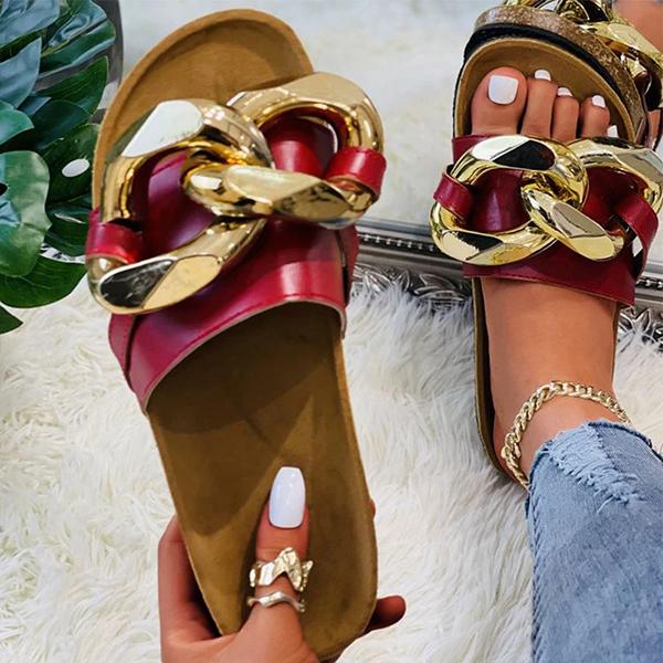 Web Celebrity Style Pu Chain Flat Sandals Pairmore