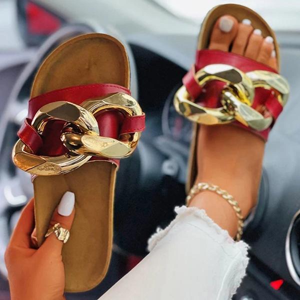 Web Celebrity Style Pu Chain Flat Sandals Pairmore