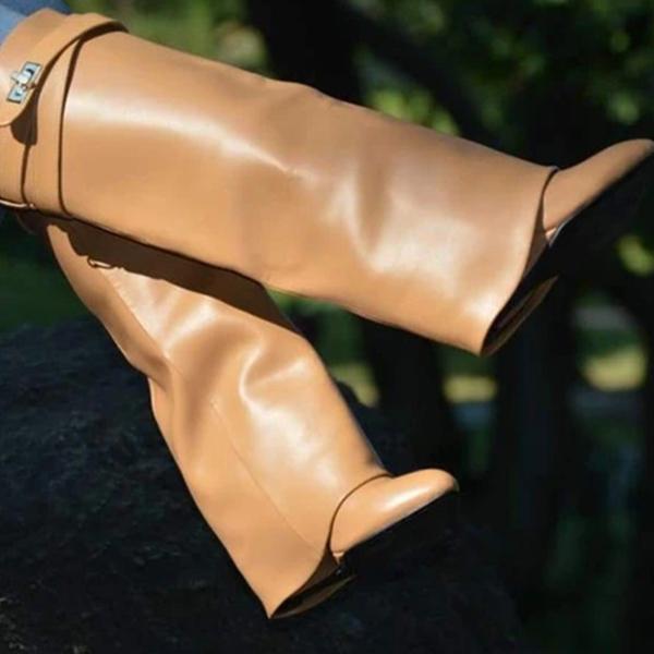 Stylish Faux Leather Hidden Heel Tall Boots Pairmore