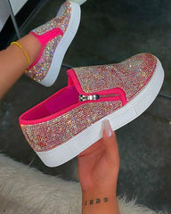 Studded Zipper Design Close Toe Platform Shoes Newgew