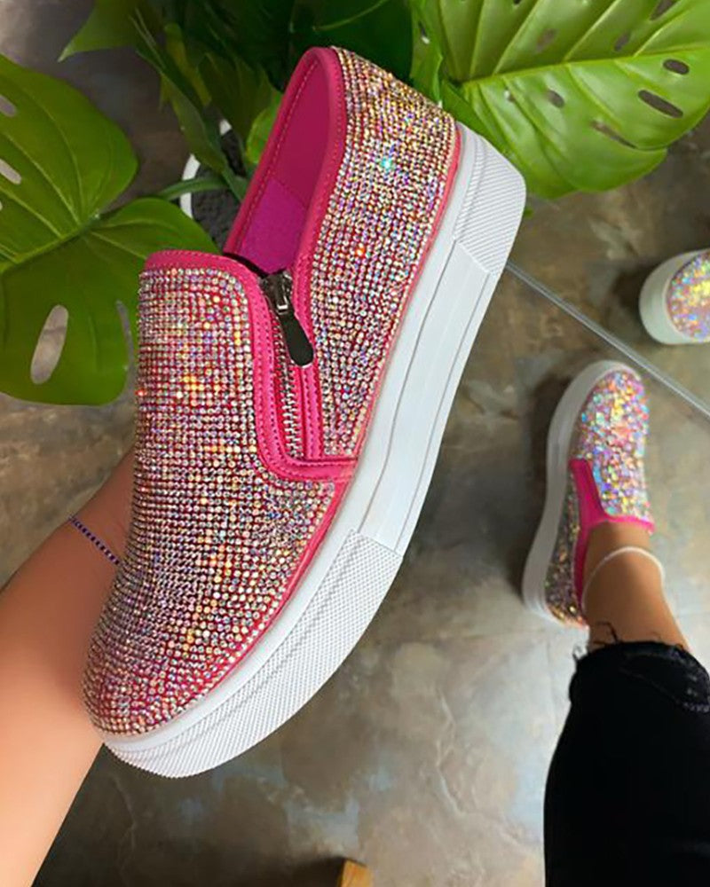 Studded Zipper Design Close Toe Platform Shoes Newgew