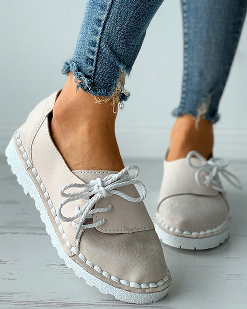 Colorblock Lace-up Casual Slip-On Flats Newgew
