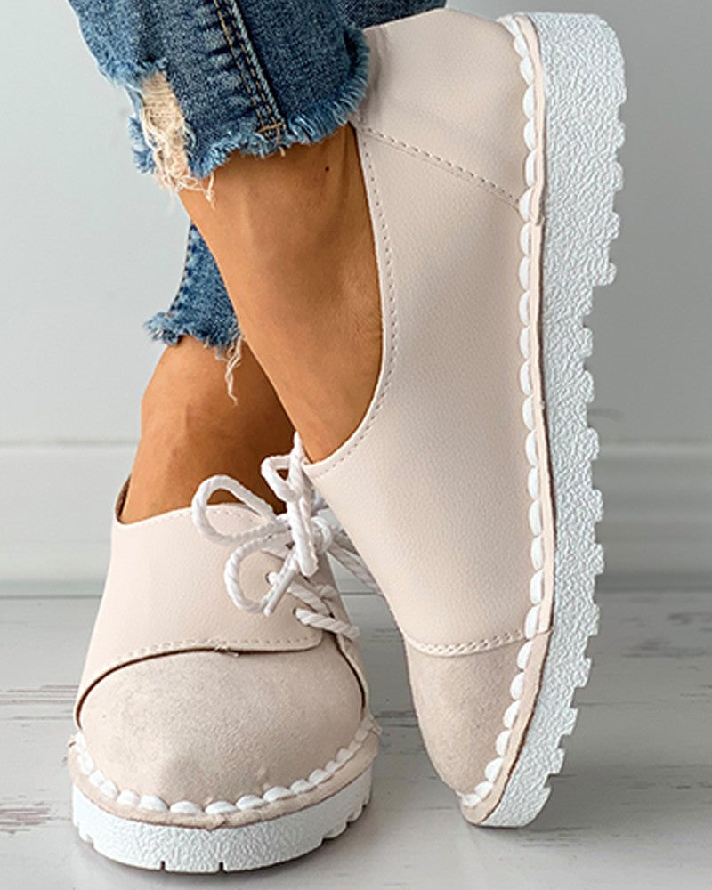 Colorblock Lace-up Casual Slip-On Flats Newgew