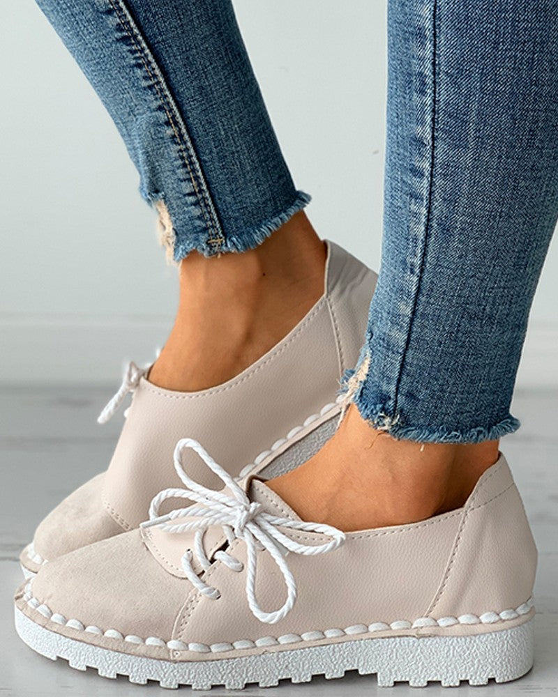 Colorblock Lace-up Casual Slip-On Flats Newgew