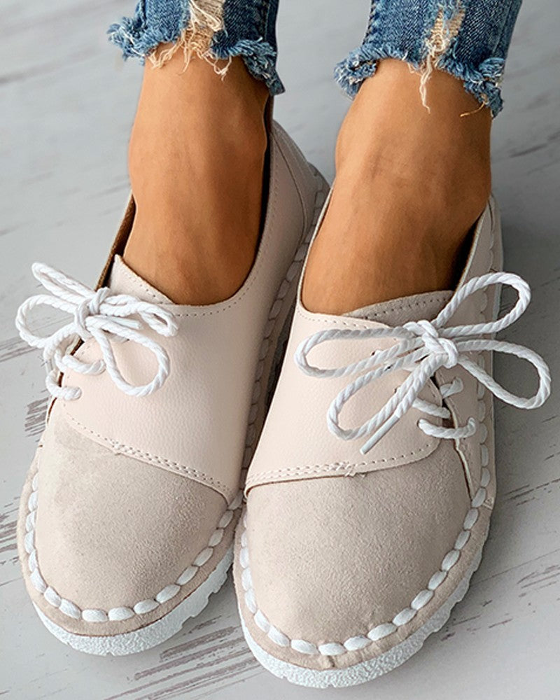 Colorblock Lace-up Casual Slip-On Flats Newgew