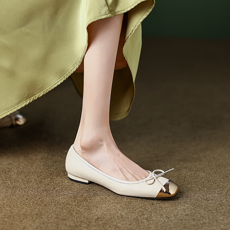 Falon Beige Ballet Flats with Bow NEW GEW