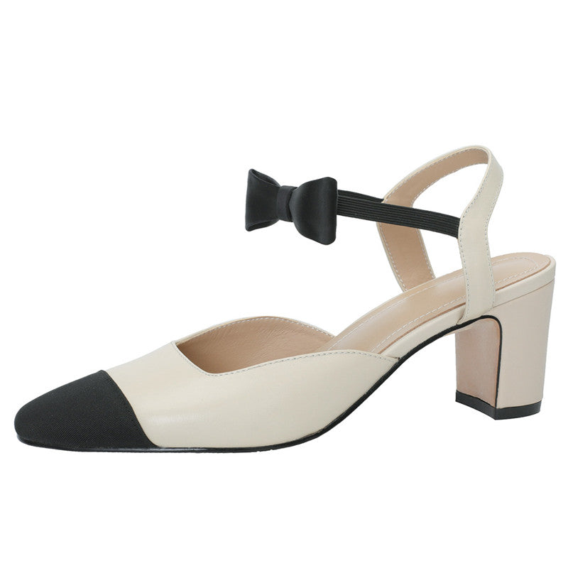 Alisa Cap Toe Chunky Low Heel Pumps with Bow Newgew