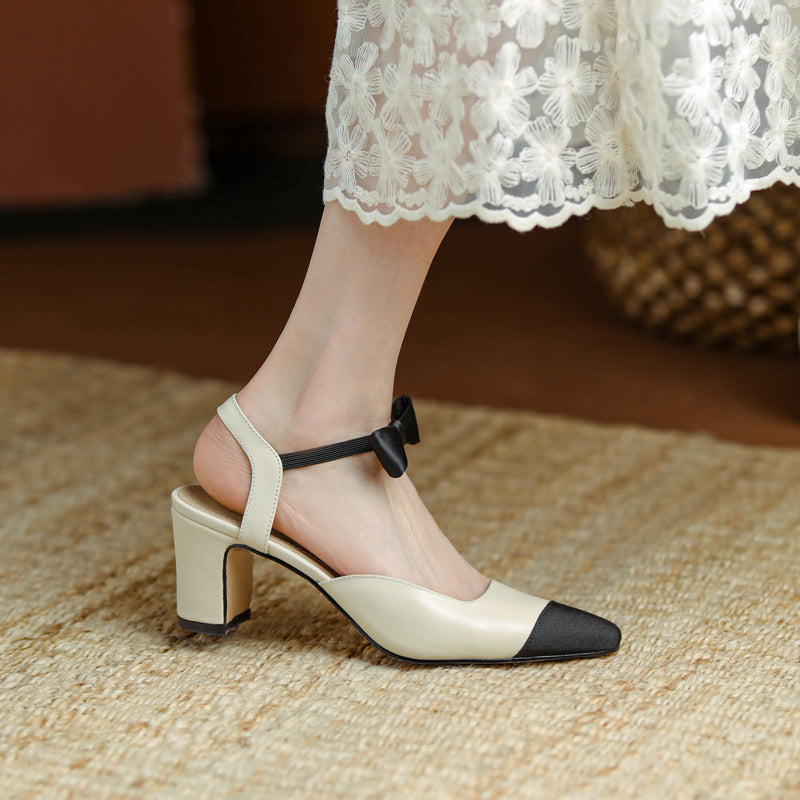 Alisa Cap Toe Chunky Low Heel Pumps with Bow Newgew