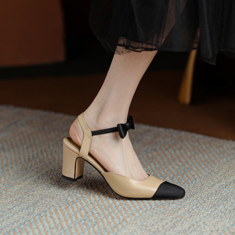 Alisa Cap Toe Chunky Low Heel Pumps with Bow Newgew